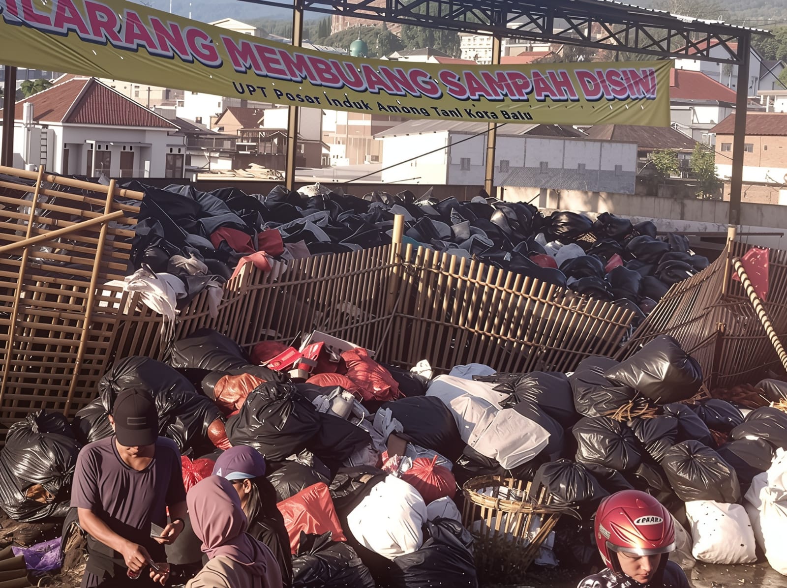 Gunungan sampah di Pasar Induk Among Tani Kota Batu, mencoreng World Cleanup Day 2025. (Foto: Moch. Firman/tagarjatim.id)