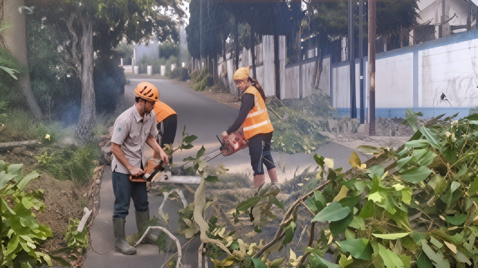 Personel TRC-PB BPBD Kota Batu saat melakukan pemotongan pohon rawan tumbang di Jalan Imam Bonjol Atas, Selasa (23/9/2025). Langkah ini dilakukan demi menjaga keselamatan pengguna jalan dan masyarakat sekitar.