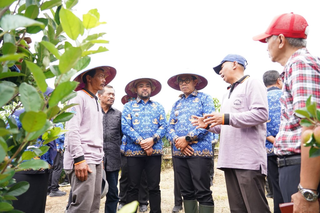 Wali Kota Batu Nurochman dan Wawali Heli Suyanto berdialog dengan petani Tulungrejo terkait strategi penguatan komoditas apel. (Moch. Firman/Tagarjatim.id)